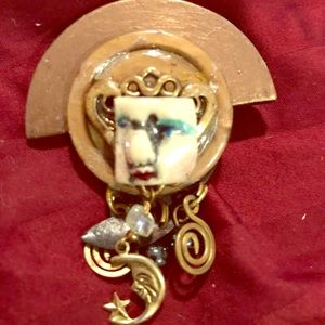 Large artsy mixed media brooch pin unique statement piece vintage